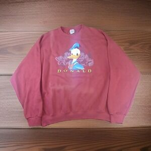 VINTAGE Disney Sweatshirt Mens Large Red Blue Donald Duck Sweater USA 90s *Flaw*